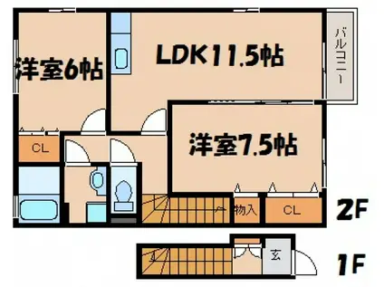 セジュール櫻 C棟(2LDK/2階)の間取り写真