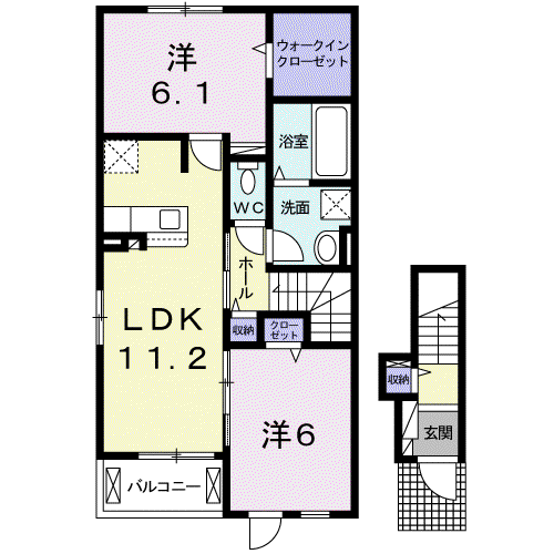 プルメリア(2LDK/2階)の間取り写真