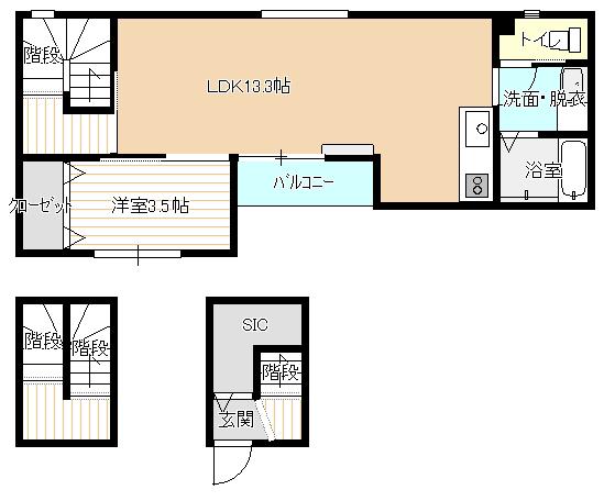 ハピネス矢賀(1LDK/3階)の間取り写真