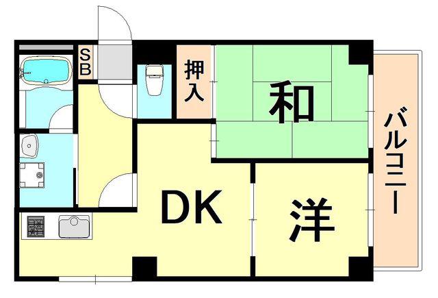 シャトー塚口(2DK/3階)の間取り写真