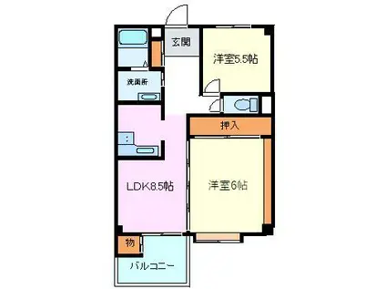 ガーデンヒルズ桜ケ丘(2LDK/3階)の間取り写真