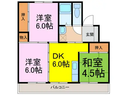 ビレッジハウス本川俣(3DK/1階)の間取り写真