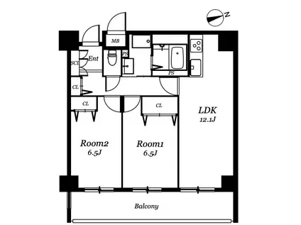 レジディア西天満(2LDK/2階)の間取り写真