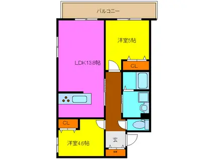 角田3丁目マンション(2LDK/1階)の間取り写真