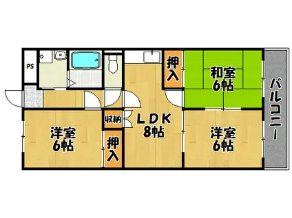 シャトー水田II(3LDK/1階)の間取り写真