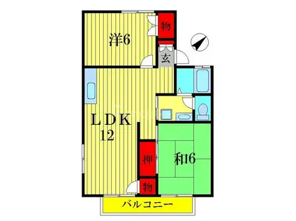 パールハイツ松丸52(2LDK/1階)の間取り写真