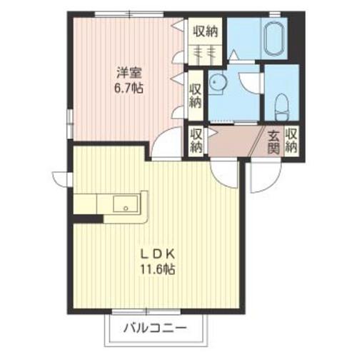 サザンパーク E(1LDK/2階)の間取り写真