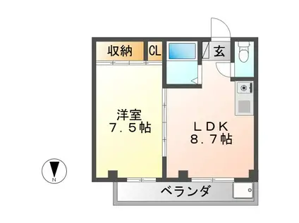 ハイツ木曽路(1LDK/2階)の間取り写真