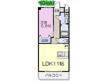 シャンティーク(1LDK/7階)の間取り写真