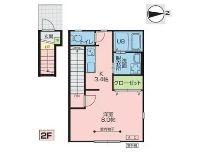 ブルック北上I(1K/2階)の間取り写真