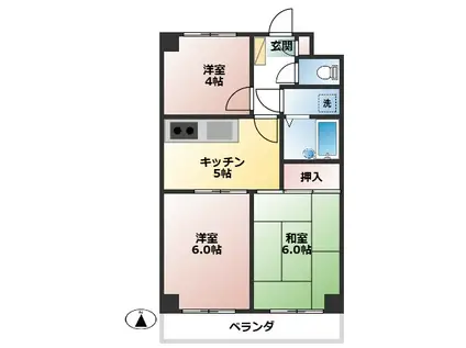 アワノビル(3K/4階)の間取り写真