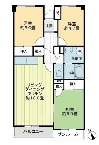 サンハイツ21(3LDK/4階)の間取り写真