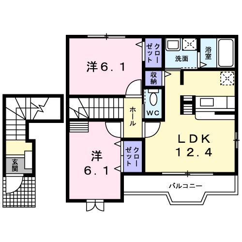 アルモニー I(2LDK/2階)の間取り写真