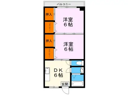 西原スカイハイツ飛鳥(2DK/3階)の間取り写真