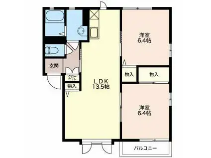 ヴィルヌーブ清水A棟(2LDK/2階)の間取り写真