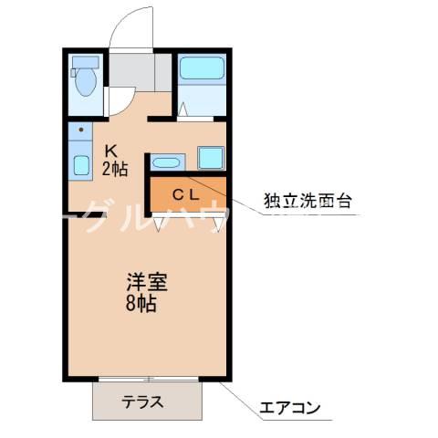 ロイヤルパーク蔵上(1K/1階)の間取り写真