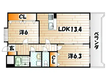 ブルースクエア響(2LDK/5階)の間取り写真
