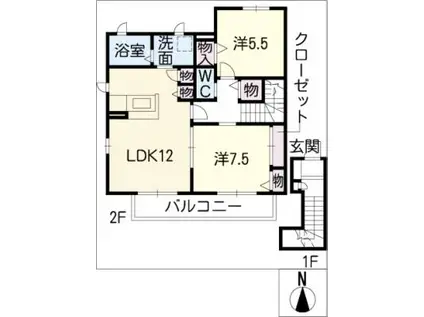 KIコーポレーション上ノ畑B(2LDK/2階)の間取り写真