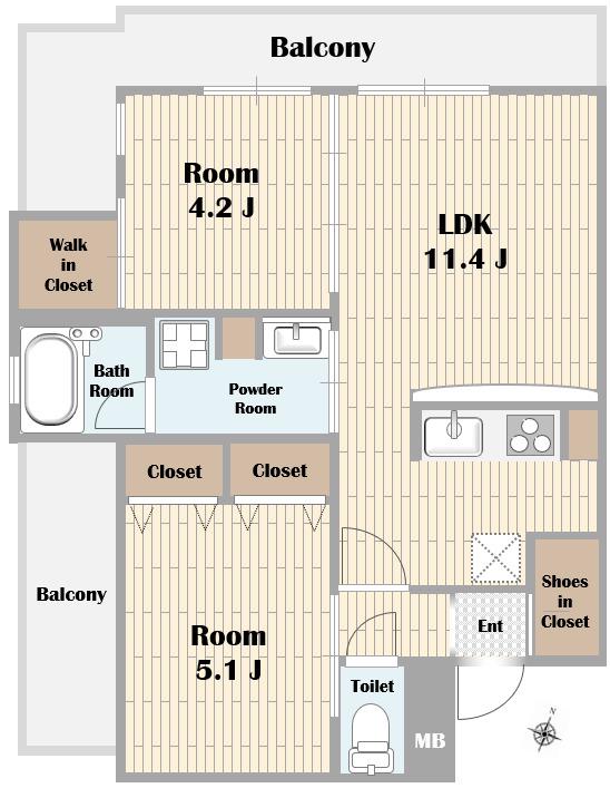 ウェルスクエア神戸住吉(2LDK/3階)の間取り写真