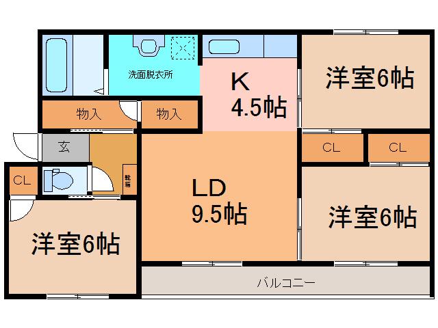 グリーンアベニュー(3LDK/3階)の間取り写真