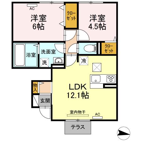 LE LIEN AJ III(2LDK/1階)の間取り写真