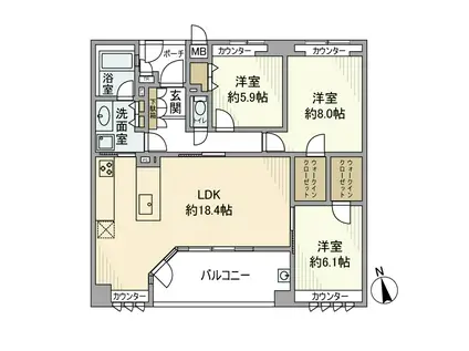 プライマージュ加賀(3LDK/9階)の間取り写真
