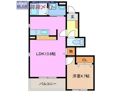 アルル南が丘B棟(1LDK/1階)の間取り写真