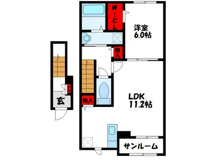 ヴィアラッテアII(1LDK/2階)の間取り写真