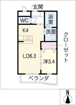 ラ・ペジブル(1LDK/3階)の間取り写真