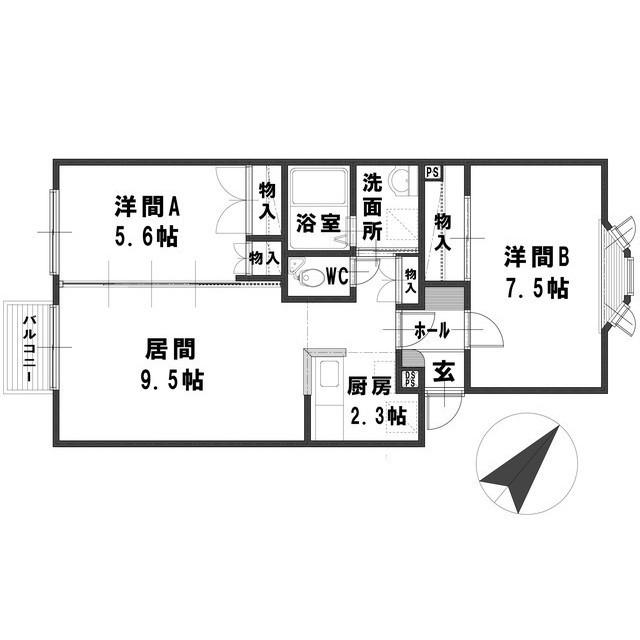 ルミエールフィールド(2LDK/2階)の間取り写真