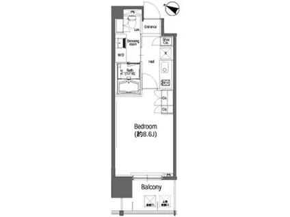 BPRレジデンス三田伊皿子坂 (1K/8階)の間取り写真