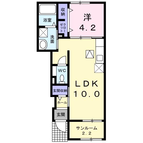 ポライトリーB(1LDK/1階)の間取り写真