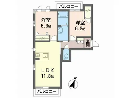 ベレオ庄町(2LDK/2階)の間取り写真