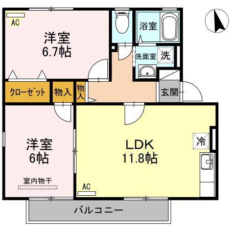 ハイカムール麻美B(2LDK/2階)の間取り写真