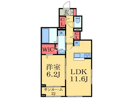 ハピネスI番館(1LDK/1階)の間取り写真