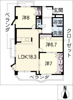 ハイムビーオール(3LDK/3階)の間取り写真