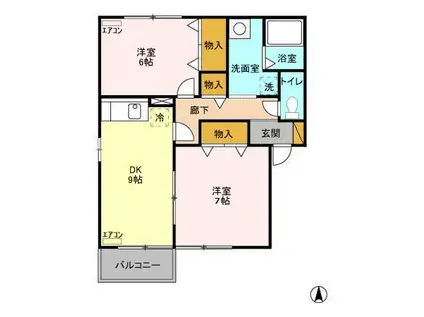 ルミエールB(2DK/2階)の間取り写真