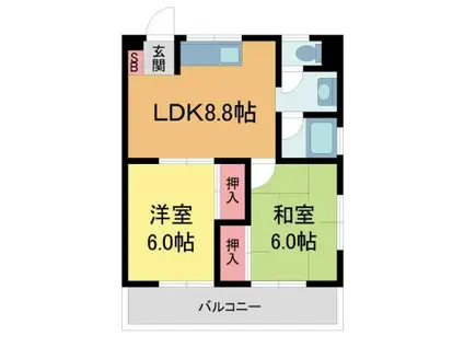 ドリームハイツ小林(2LDK/3階)の間取り写真