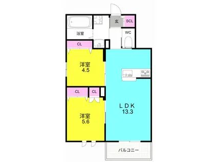 ホワイトガーデン西宮中島町(2LDK/2階)の間取り写真