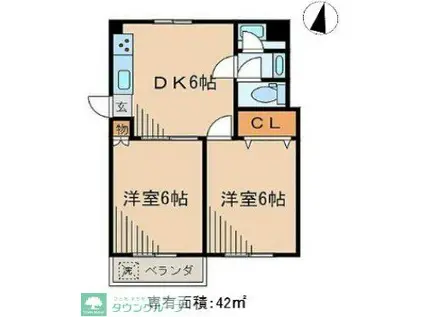 アパートメント麻布(2DK/3階)の間取り写真