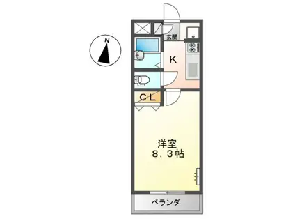 アムールパレスII(1K/2階)の間取り写真