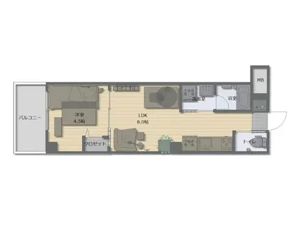 フランカー桜ノ宮SIX(1LDK/6階)の間取り写真