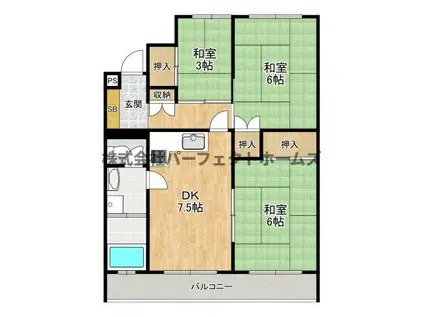 枚方ハイツ3号棟(2SDK/3階)の間取り写真