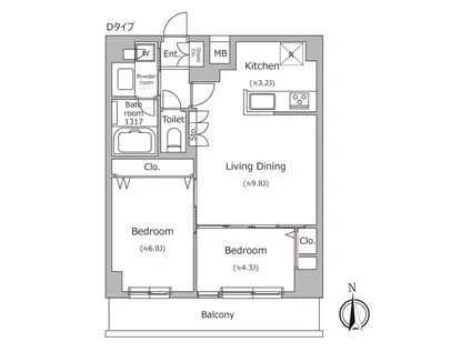 ドゥーエ南千住(2LDK/6階)の間取り写真
