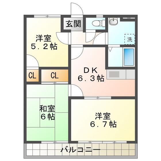ミルフィーユ(3DK/2階)の間取り写真