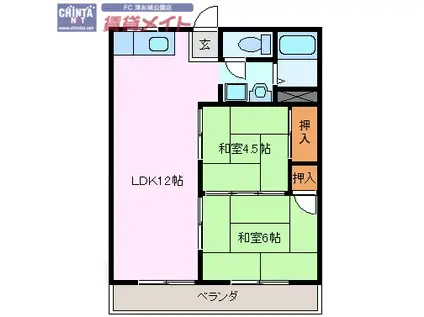 コーポ一幸(2LDK/2階)の間取り写真