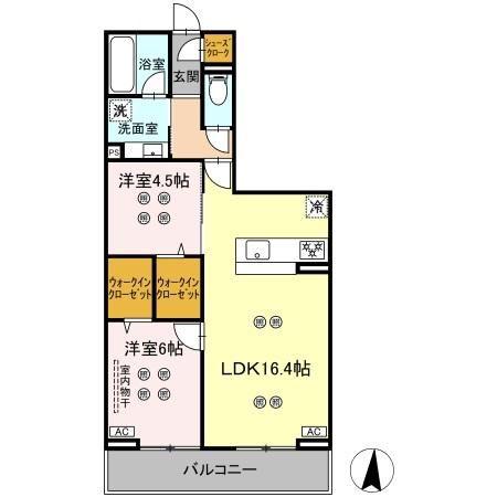 ローテ ベルク(2LDK/3階)の間取り写真