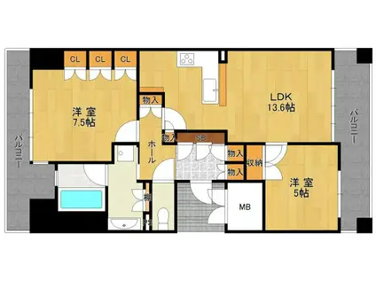 アズアドバンリーヴァ(2LDK/9階)の間取り写真