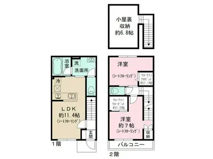 スノーピース(2LDK/1階)の間取り写真