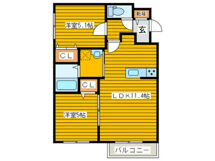 ローズウッドナカノシマ(2LDK/2階)の間取り写真